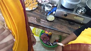 Indian Housewife and Step Sister Threesome Fucking in Kitchen - Tamil Maid Roleplay