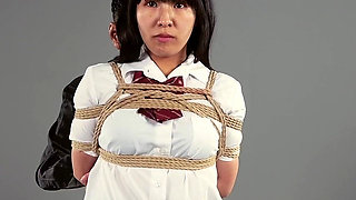 Miwa Kiritani Hands Tied Behind Her Back While Tesshin Doyama Stimulates Her Feet