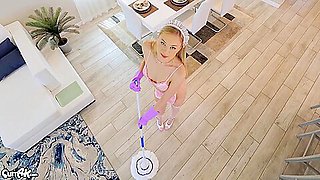 Sexy Blonde Maid Filled With So Much Cum After Cleaning The House