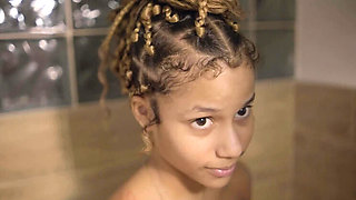Hot Ebony Latina Teen Gets Wet in Shower Sex
