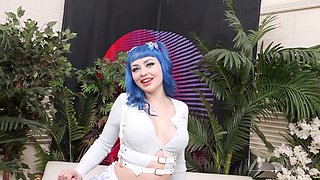 Pussy rubbing, tit play, blue hair