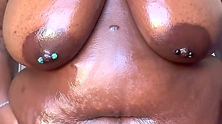 Ebony BBW Oils Her Body and Fucks Her Creamy Pussy