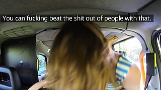 Female Fake Taxi Wild lesbians share a massive dildo