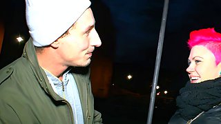 German wife with short pink hair fucked by the street