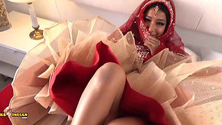 Tattooed Indian bride is reading to please her man