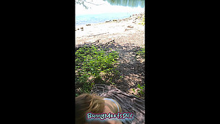 First Time Risky Outdoor: Masked Bunny Blows Me & Takes It Doggy by the River