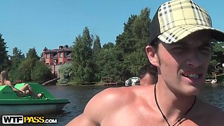 Titted blonde fucked hard in a boat