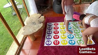 Teen Brunette Loses Strip Twister Game - POV Blowjob on Small Cock
