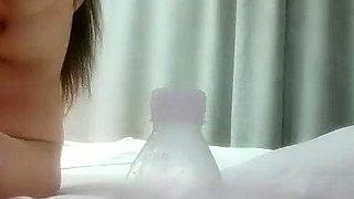 Pink labia close up of naive brunette