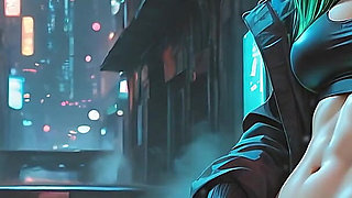 Cyberpunk Street Samurai Woman Releasing Long Powerful Piss