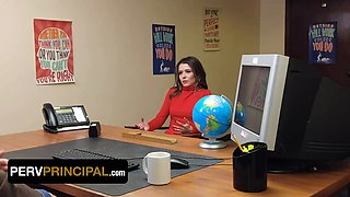 Step mommy in fabulous lingerie Tiffany Fox gaggs on principal's thick cock in his office - freak principal