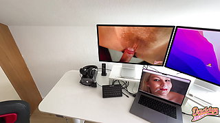 Cunt and cock squirt while we watch my fuck video with a stranger
