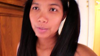 Asian teen Sarika gulps down big cock