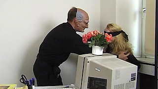 Blindfolded Blonde Slut Fucked by Creepy Masked Stud