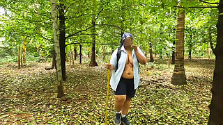 Casual Nude Walking, Chubby Girl Walking Completely Naked in the Jungle