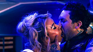 Three insatiable bitches with big juggs get banged by tattooed dude