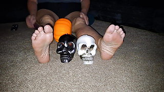 Showing off our sPooky feet toys for Halloween