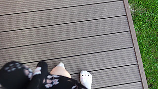 Socks Removal and Walk Barefoot on the Grass
