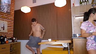 Kitchen Sex with Real Married Couple - Latina Wife Big Tits Cowgirl & Creampie