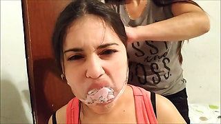 Mouth Stuffed Girl: Step-Daughter's Mouth Sock Packed To The MAX!