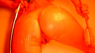 I wash my tender pussy in the bathroom