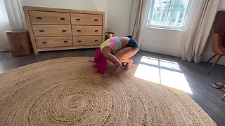 Rolling in Circles Wearing Jean Shorts Barefoot Petite Bimbo