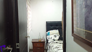 Cheating Latina MILF Wife in Red Dress: Touching Big Tits + Bottle Insertion in Pussy Masturbation Bed Real
