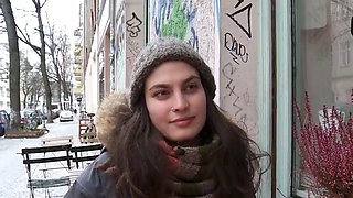 Sexy black-haired likes strenuous German fingering solo