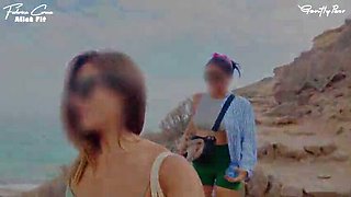 Beach Handjob Public Sex - AliceFit & Federica Corona Flashing Tits Outdoor Voyeur FFM Threesome