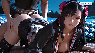 Gorgeous Tifa Lockhart lets her lover worship her big breasts as they melt into soft sex
