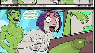 Teen Titans - Emotional Illness Pt. # 2 Raven Fucks Beast To Heal With Car Toon