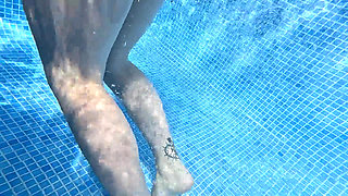 Nude Pool Tease and Masturbation While He Watches