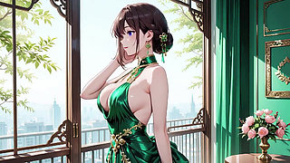 From Sun-drenched Balconies to Starry Terraces, She Wears a Stunning Green Halter Gown That Screams Elegance and Tease.
