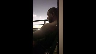 Amateur Blowjob on Hotel Balcony - Brunette Roommate Deep Throats Big Cock in Public
