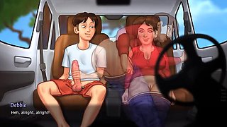 Busty Stepmom Joyboymemes Rides Long White Cock in Car - Summertime Saga Hentai