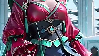 Silver-haired Maid in an Ice Palace! Red & Green Kimono, Legs Spread Wide in the Snow.