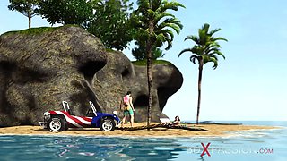 Hot porn! dune buggy, topical beach and horny sumptuous dark haired