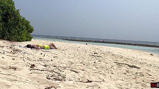 Pervert Jerks off Busty MILF and Her Stepdaughter and Cums on Their Faces While They Sunbath