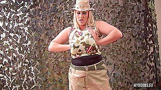 Huge Boobs - Huge Natural Tits Babe Masturbate And Rub Her Clit In Soldier Uniform 5 Min