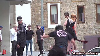 Slave double flogged in public outdoors
