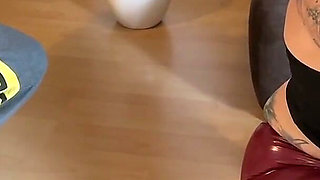 Cuckold with His Cock in a Cage Watches the Fucking!