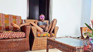 Shiny Oiled Ebony Babe, Destroyed Dildo On Coffee Table