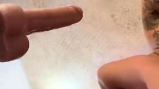 Blonde with Big Boobs Gives Blowjob to Her Dildo on Liv more