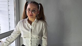 Cute teen in stockings squirts from anal fuck