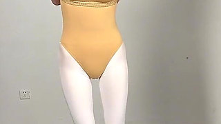 White Silk Gymnastics Uniforms Rope and Metal Confinement