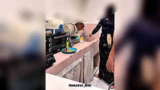 Almost Caught, Cheating Maid While Cooking In The Kitchen