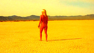 Piss Drenched Blonde Babe Kneeling for Desert Golden Shower