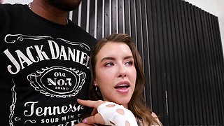 Interracial blowjob for brunette sucking big black cock