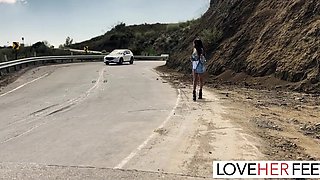 Hitchhiked and fucked a small titted hottie with a foot fetish