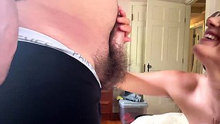 Pink labia close up of naive brunette